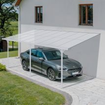 Pergola/carport Adossée 15m² Kleo 5x3m Blanc - Toit Terrasse En Aluminium Et Polycarbonate - Bricoman