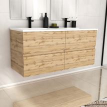 Meuble De Salle De Bains 120cm 4 Tiroirs_chêne Naturel + Vasque Céramique Blanche - Timber 120 - Bricoman
