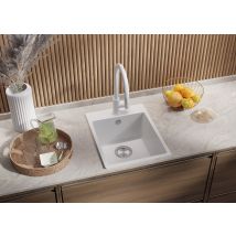 Evier Cuisine En Granit Blanc 38x50cm, Lavabo 1 Bac + Kit De Vidage, Évier À Encastrer Au Meuble 40cm - Riga Primagran - Tecnomat