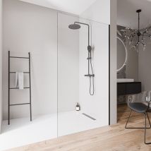 Bernstein - Paroi De Douche Italienne 120x220cm, Verre Nano 10mm, Profilé Mural Inox Noir Mat, Sans Profilé Sol - Ex102-2 - Bricoman