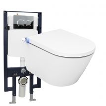 Bernstein - Pack Bâti-support G3008 + Toilettes Japonais Céramique, Wc Lavant Japonais - 38,4x59,3x38cm - Basic 1102 - Plaque 4111 Blanc Mat - 