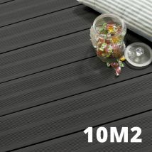 Kit Terrasse Composite Atlanta 10m² Anthracite- 31 Lames De Terrasse (220 X 14.5 X 2.25 Cm) - Garantie 15 Ans - Fixation Par Clips - Bricoman