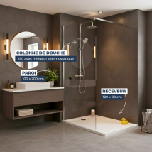 Pack Douche Complet – Paroi Walk-in 100x200 Chrome + Colonne Sat 3 Jets + Receveur Marbre Coulé Blanc 120x80 (sat100c7pr128w) - Tecnomat
