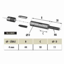 Fixation Tendeur Mâle Avec Tige Fileté Pas À Gauche M6 Pour Câble Ø4mm - Longueur 44mm - À Visser - Inox 316 - Bricoman