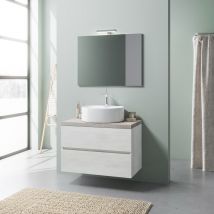 Meuble-lavabo Suspendu 80cm Chêne Blanc Et Beton, Meuble Lavabo | Elba - Bricoman