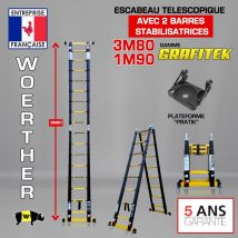 Echelle-escabeau Télescopique 3m80/1m90 Woerther Grafitek 2 Barres Stabilisatrices Avec Plateforme Pratik - Bricoman