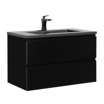 Meuble De Salle De Bain Angela 80 Cm - Lavabo Noir - Noir - Meuble Bas Meuble Vasque Meuble Vasque - Bricoman
