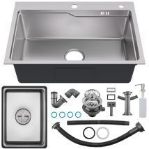 Évier De Cuisine 1 Bac + Vasque + Distributeur De Savon, Argent Évier 1 Bac Inox 68×48cmx21 Cm Style Moderne - Bricoman