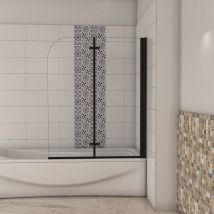 Pare-baignoire Noir, 90x140cm, Paroi De Baignoire Pivotante Et Pliante, 6mm Verre Anticalcaire - Bricoman