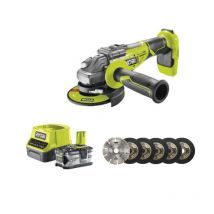Pack Ryobi Meuleuse D'Angle Brushless 18v One+ - 1 Batterie 18v 4.0ah - 1 Chargeur Rapide - Kit 6 Disques 125 Mm - Bricoman
