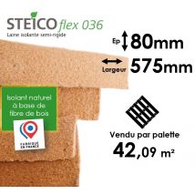 Laine De Bois Steico Flex 36 - Epaisseur 80mm (r=2,20) - Dimensions 575mm X 1220mm - Palette Entière 42,09m² - Bricoman