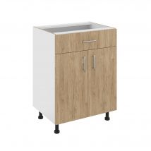 Meuble Bas Haaus Karo, 1 Tiroir, 2 Portes, Bois Naturel/blanc, 60 X 50 X 80 Cm - Bricoman