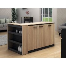 Ensemble Îlot Central De Cuisine + 2 Tabourets - Noir Et Naturel Clair - Nusice - Bricoman