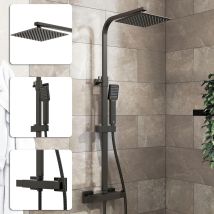 Colonne De Douche Thermostatique Carrée Noire Avec Réglage En Hauteur Aica - Bricoman