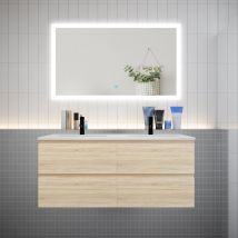 Ensemble Meuble Double Vasque L.120cm Chêne 4 Tiroirs + Led Miroir + Lavabo,aica - Bricoman