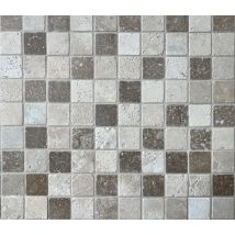 Mosaique Travertin Light Et Noce, 4,8x4,8 Cm Sur Trame De 30,5x30,5 Epaisseur 1cm (vendu À La Piéce) - Bricoman