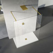 Grand Verre Paroi De Douche À L'Italienne 140x200 Avec Entrée Des Deux Cotés Paroi De Douche Avec 2 Barres De Fixation Dorées - Bricoman