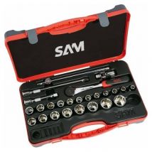 Sam Outillage - Coffret 25 outils Sam outillage – 1/2′′ 75‐s25 – Douilles 10 à 32 mm, Coffret Bi‐matière - Bricoman