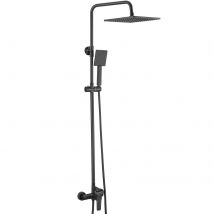 2pcs Colonne De Douche Noir Interrupteur À Poignée Ensemble De Douche Avec 25.4*25.4cm Douche De Tête Douchette À Main Carré Pour Salle De Bain - 