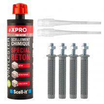 Scell It Kit Résine X Pro 160ml Ton Béton Avec 4 Tiges Acier M8 Et 4 Tamis Scellement Chimique Professionnel - Bricoman