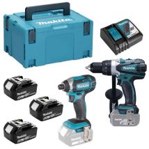 Ensemble De 2 Machines Makita Dlx2144tj1 18v - Perceuse Visseuse Ddf458 - Visseuse À Chocs Dtd152 - 3 Batterie Bl1850 - 1 Chargeur Rapide Dc18rc - 