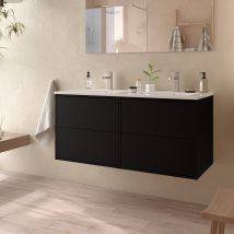 Meuble De Salle De Bain 120 Cm - Couleur Noir Mat - Bricoman