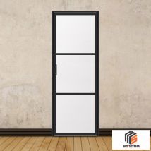 Porte Battante Noire H 2040 X L 730 Mm - 3 Verres Opales Horizontaux - Bricoman