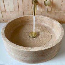 Vasque À Poser Ronde Beige En Travertin Bianca - 45 X H.11 Cm - C-negoce - Tecnomat