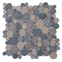 Mosaïque Mur Ronde Pierre Reconstituée Mix Gris Et Argent 30x30cm (vendu À L'Unité) - Ro'ma Nature - Bricoman