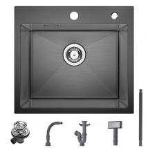 Cecipa Max Évier Cuisine 1 Bac 50 × 45 Cm Évier Inox Montage Sur Le Dessus/montage À Plat Évier De Cuisine 201 Nanomètres Noir - Bricoman