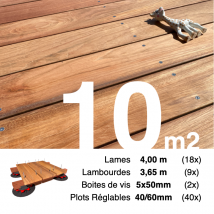 Kit Complet Terrasse Bois Exotique Jatoba Pour 10 M² • Lames 4 M, Lambourdes 3,65 M, Plots Réglables Et Visserie Inox • Livraison Gratuite - Bricoman