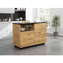 Ilot Central De Cuisine Avec 2 Portes Et 1 Niche En Mdf - Naturel Et Noir - Corelina - Bricoman