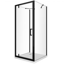 Douche À 3 Côtés Avec 2 Parois Latérales Fixes + 1 Porte Battante Frontale Roto-translante 8 Mm H200 En Noir Mat, 80(78-80) Fixe+porte 100(98-101) - 