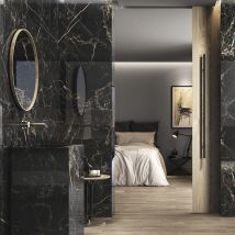 Carrelage Sol Et Mur Poli Effet Marbre Turquin Noir 60x120 Cm - Réflex Boutique - Bricoman