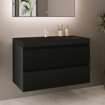 Lomazoo Meuble De Salle De Bain Monaco Chêne Noir - 80cm - Lavabo Noir - Bricoman