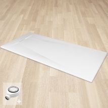 Polar Receveur De Douche 80 X 160 Cm Blanc Extra-plat Effet Pierre Antidérapant + Bonde Incluse - Bricoman