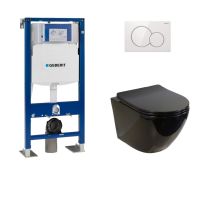 Pack Geberit Up320 + Cuvette Sans Bride Kelos Flush Noir Brillant + Plaque Sigma Blanc - Bricoman