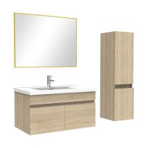 Ensemble Salle De Bain 80cm Chêne Wotan Meuble Et Miroir Et Colonne Et Simple Vasque, Ocean - Tecnomat