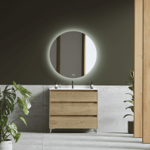 Meubles De Salle De Bain Longueur Au Sol Avec Lavabo En Céramique |meubles De Salle De Bain Avec Pieds Chromés 3 Tiroirs | 70 Cm Chêne Naturel - 