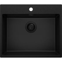 Evier Cuisine En Granit Tout Noir 58x50cm, Lavabo 1 Bac + Kit De Vidage, Évier À Encastrer Au Meuble 60cm - Riga Primagran - Bricoman