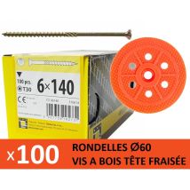 100 Rondelles D'Isolation D.60 Mm + Vis À Bois L. 140 Mm - Bricoman