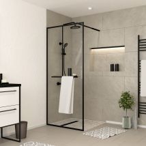 Paroi De Douche Noir Mat 80x200cm - Porte-serviette Et Étagère - Dark Contouring Shelf - Bricoman