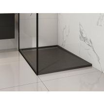 Receveur De Douche Extra Plat À Poser Ou À Encastrer Recoupable En Résine Smc Avec Siphon - Noir - 120 X 80 Cm - Lyrosa - Bricoman