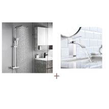 Colonne Douche Thermostatique Chromé,corps En Laiton Hauteur Réglable+robinet Salle Bain Robinet Mono-trou Robinetterie Lave-mains Cascade,chromé - 