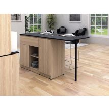 Ilot Central De Cuisine Avec 2 Portes, 1 Tiroir Et 2 Niches - Naturel Et Noir - Tunori - Bricoman