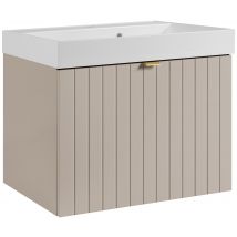 Meuble Vasque Suspendu Harmo 60 Cm Avec Vasque Encastrée En Résine – Façade Rainuré Cachemire - Bricoman