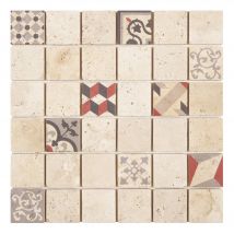 Mosaïque Travertin Beige Imprimé Rouge 4,8x4,8 Cm (à L'Unité) - Ro'ma Nature - Bricoman