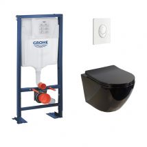 Pack Wc Grohe Rapid Sl + Cuvette Sans Bride Kelos Flush Noir Brillant + Plaque Skate Air Blanc - Bricoman