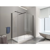 Nala Paroi De Douche Angulaire Type Walk-in 8mm Avec Verre Transparent Cadre Noir Mat 100x80 - Bricoman