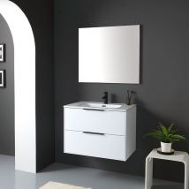 Meuble Laqué Blanc Pour Salle De Bain 75cm Avec Miroir Sans Corniche | Parigi - Bricoman